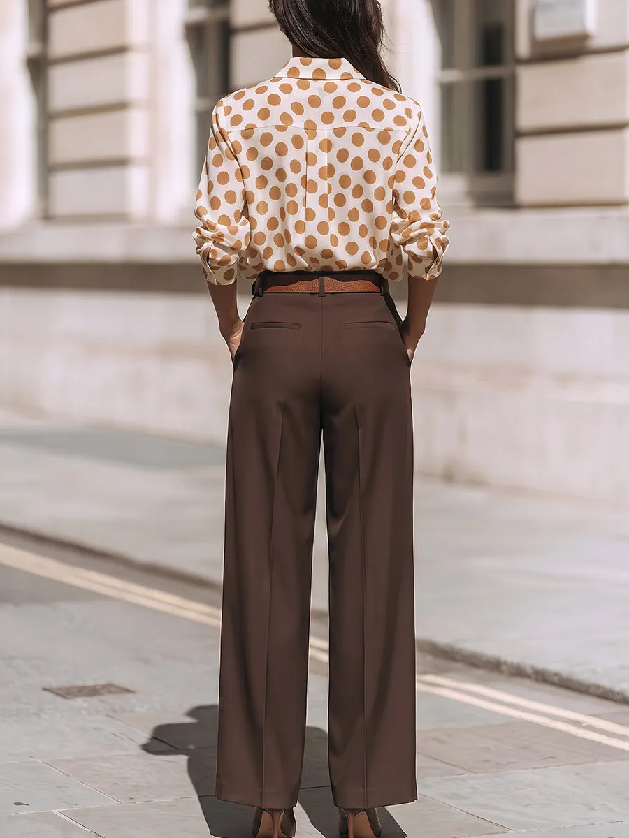 Polka Dot Button-Front Blouse With Tailored Wide-Leg Trousers Set sold by Mooyius product image thumbnail 5