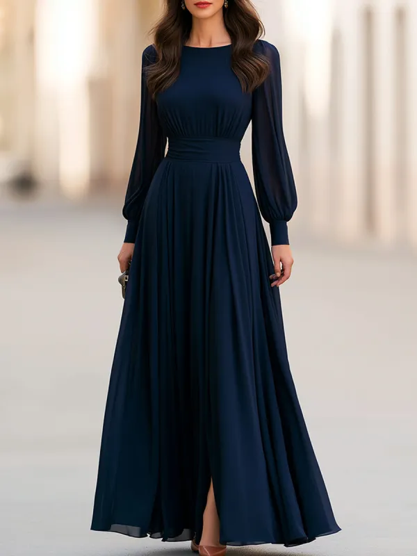 Elegant Chiffon Maxi Dress With Fitted Waist And Slit made by Mooyius