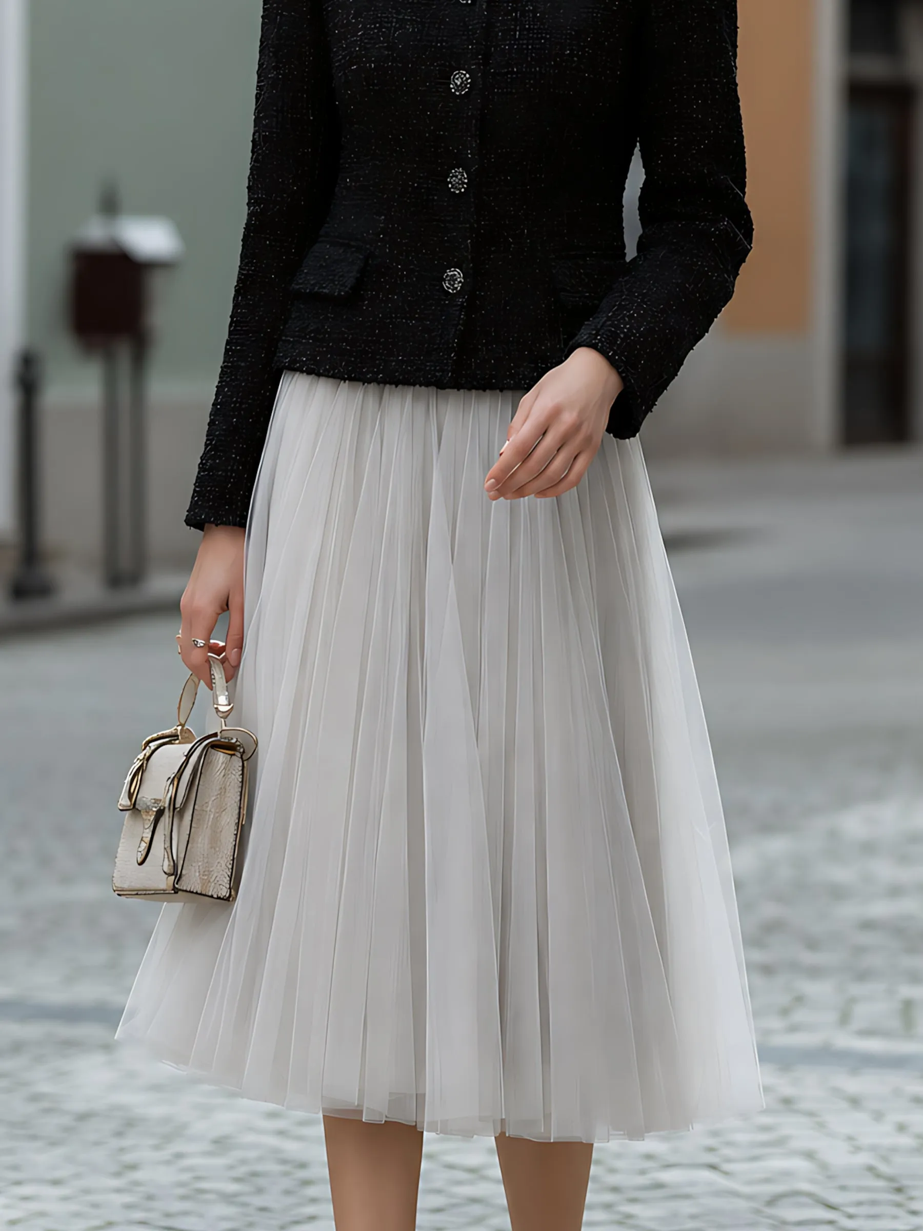 Tweed Jacket And Tulle Midi Skirt Set sold by Mooyius product image thumbnail 4