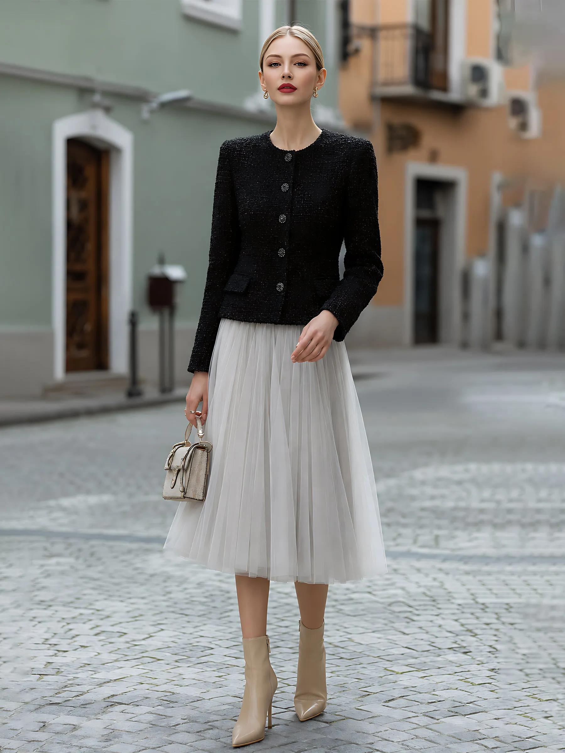 Tweed Jacket And Tulle Midi Skirt Set sold by Mooyius product image thumbnail 2