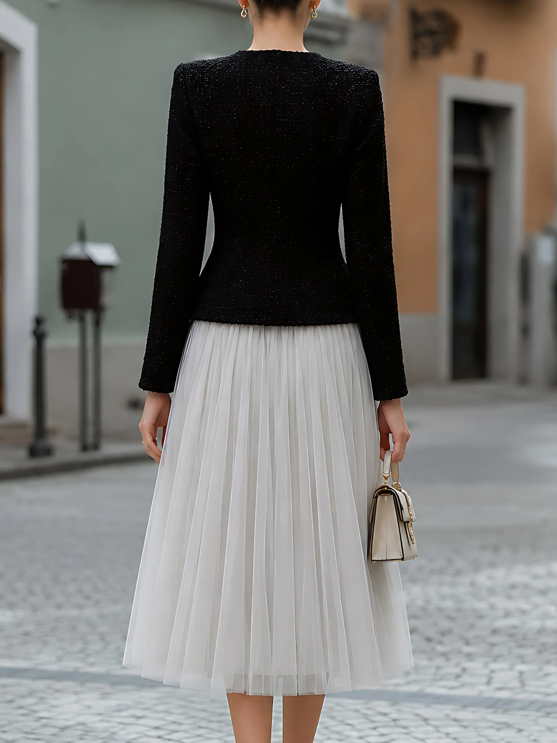 Tweed Jacket And Tulle Midi Skirt Set sold by Mooyius product image thumbnail 5