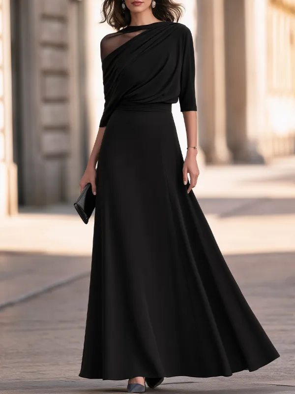 Elegant Draped Mesh One-Shoulder Maxi Evening Dress made by Mooyius