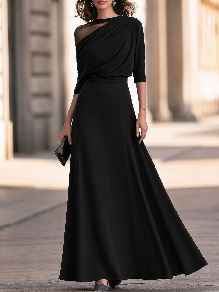 Elegant Draped Mesh One-Shoulder Maxi Evening Dress sold by Mooyius
