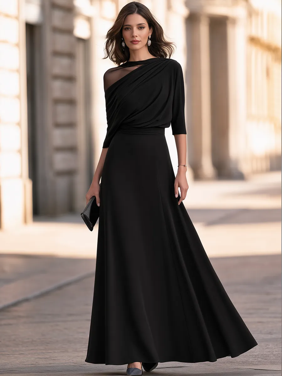 Elegant Draped Mesh One-Shoulder Maxi Evening Dress sold by Mooyius product image thumbnail 2