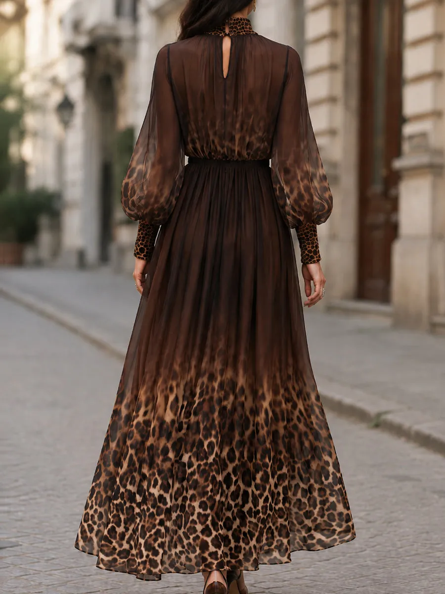 Puff Sleeves Leopard Print Chiffon Flowing Maxi Dress sold by Mooyius product image thumbnail 4
