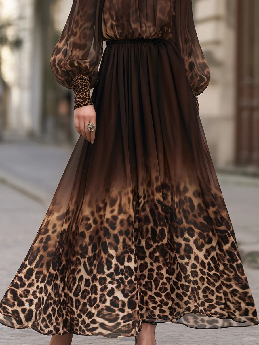 Puff Sleeves Leopard Print Chiffon Flowing Maxi Dress sold by Mooyius product image thumbnail 3