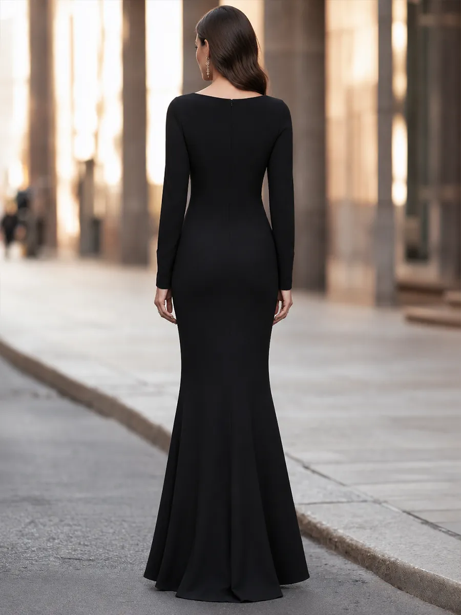 Boat-Neck Ruched-Waist Mermaid Maxi Dress sold by Mooyius product image thumbnail 5