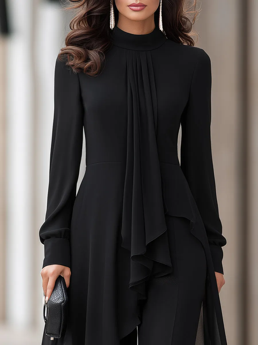 Chiffon Overlay Tunic And Tailored Wide-Leg Pants Set sold by Mooyius product image thumbnail 3