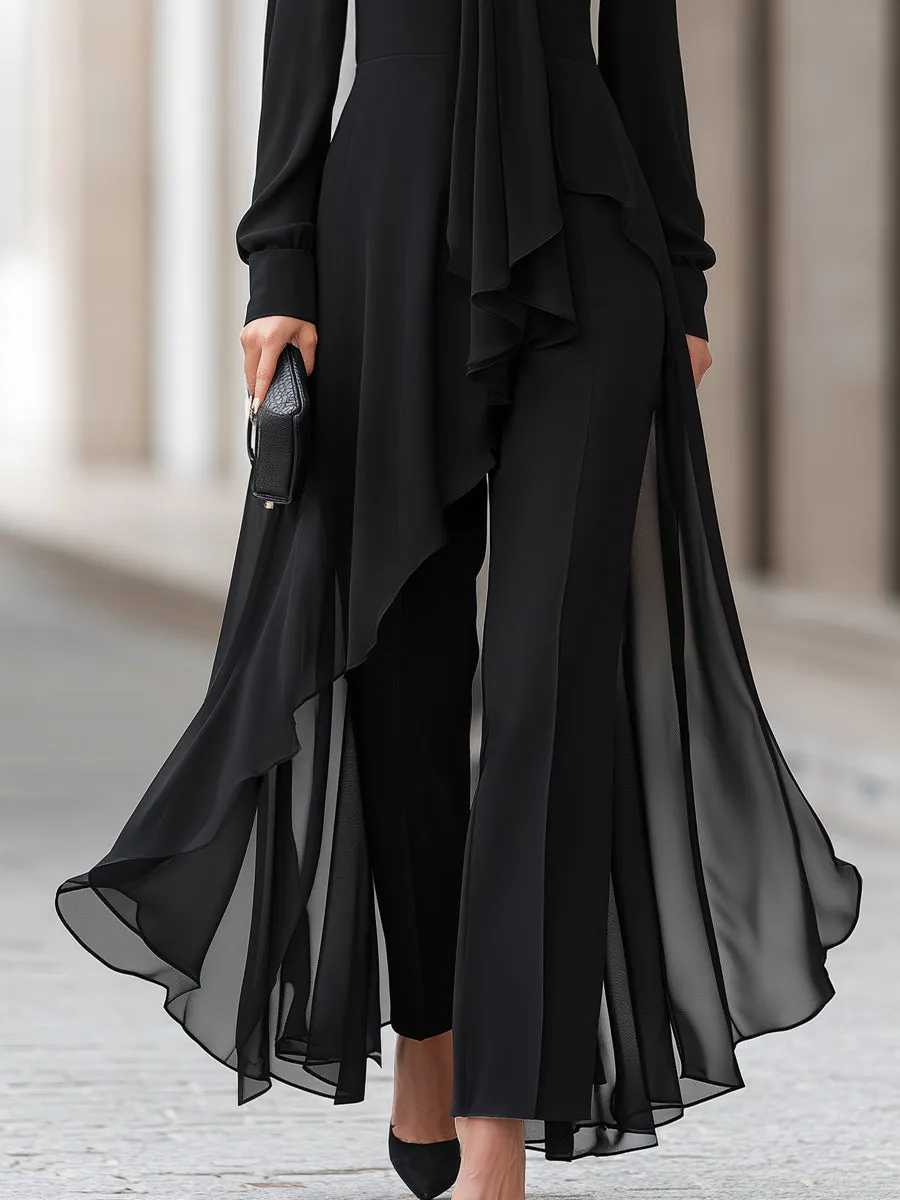 Chiffon Overlay Tunic And Tailored Wide-Leg Pants Set sold by Mooyius product image thumbnail 4
