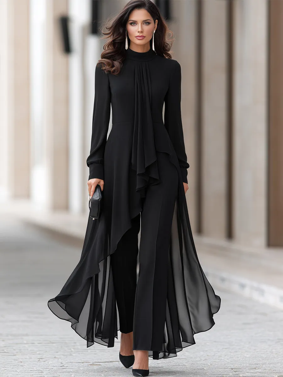 Chiffon Overlay Tunic And Tailored Wide-Leg Pants Set sold by Mooyius product image thumbnail 2