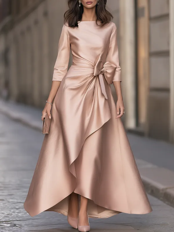 Boat-Neck Bow-Waist High-Low Maxi Dress made by Mooyius