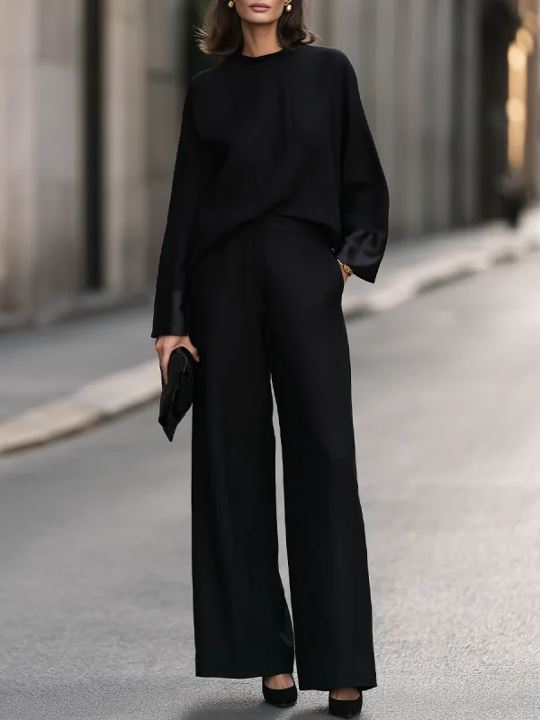 Women's Batwing Sleeve Top and Wide Leg Pants Two-Piece Set made by Mooyius