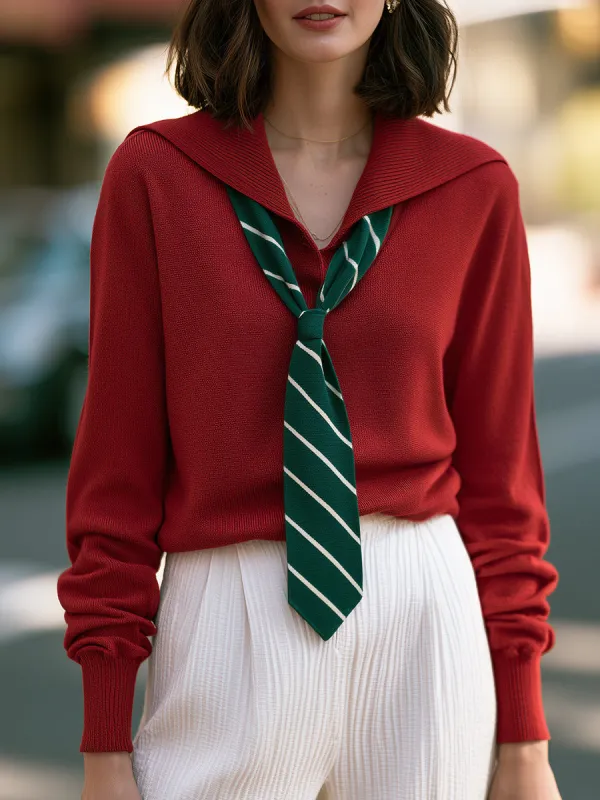 Sailor Collar Knitted Tie Sweater made by Mooyius
