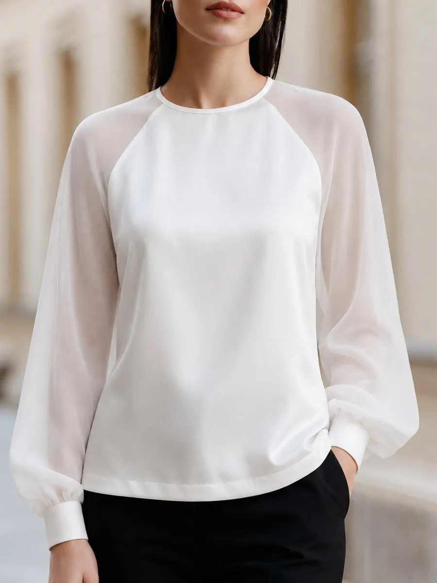 Raglan Chiffon Sleeve Satin Blouse sold by Mooyius