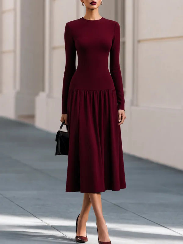 Round Neck Gathered Midi Dress made by Something Navy