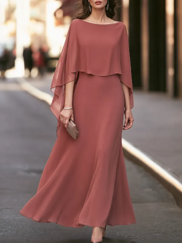 Elegant Cape Sleeve Chiffon Maxi Evening Dress made by Mooyius