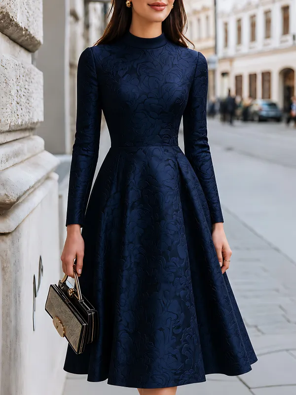 Embossed Jacquard A-Line Stand-Collar Dress made by Mooyius