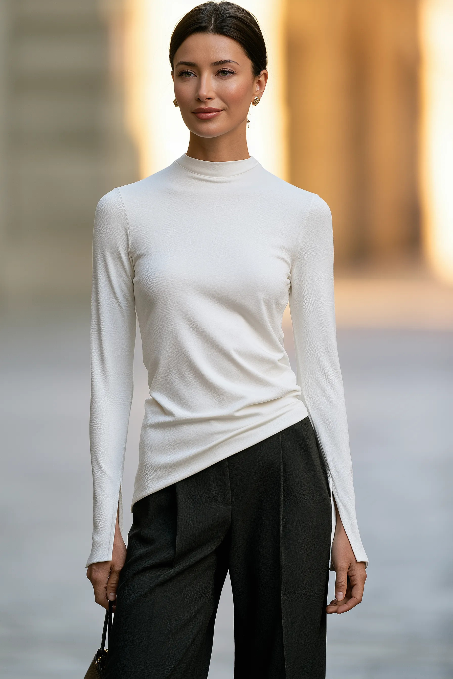 Asymmetric Mock-Neck Long-Sleeve Top sold by Mooyius product image thumbnail 3