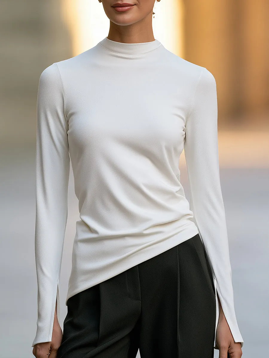 Asymmetric Mock-Neck Long-Sleeve Top sold by Mooyius