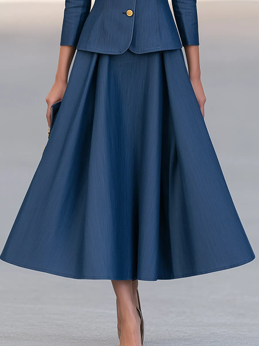 Elegant Stand Collar Ruffled Blazer Jacket And A-Line Skirt Set sold by Mooyius product image thumbnail 5