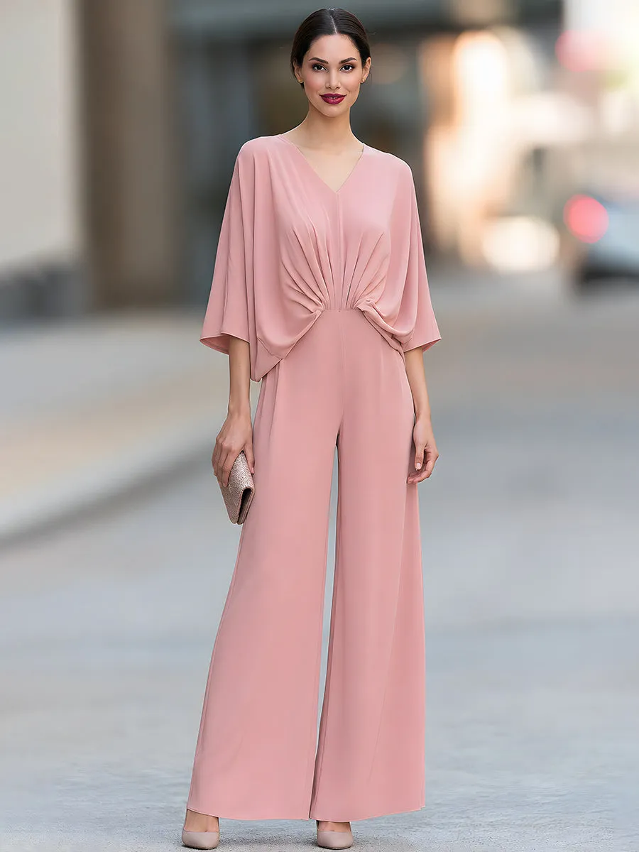 Women's V-Neck Batwing Sleeve Draped Wide Leg Jumpsuit sold by Mooyius product image thumbnail 3