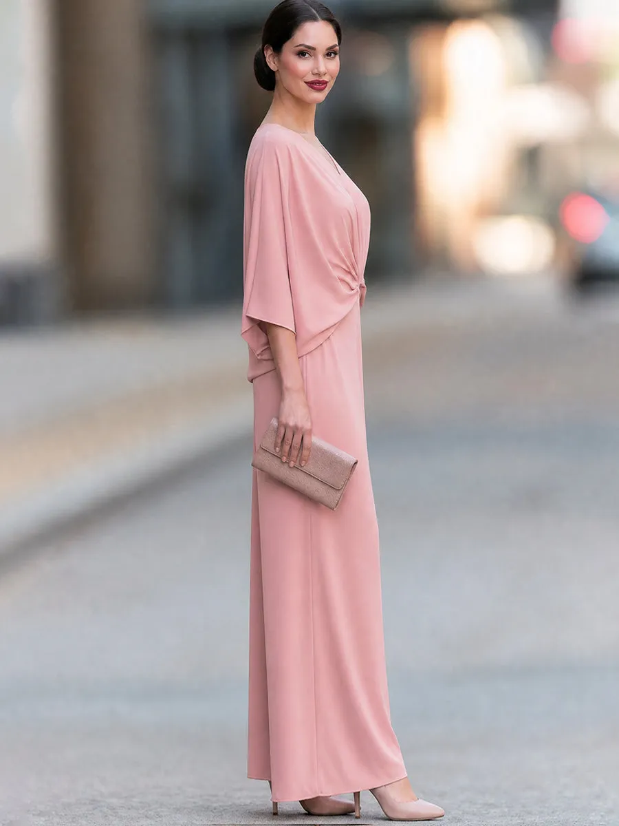Women's V-Neck Batwing Sleeve Draped Wide Leg Jumpsuit sold by Mooyius product image thumbnail 4