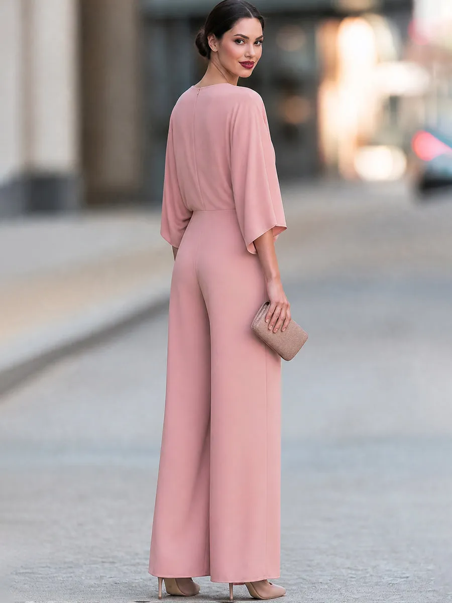 Women's V-Neck Batwing Sleeve Draped Wide Leg Jumpsuit sold by Mooyius product image thumbnail 5