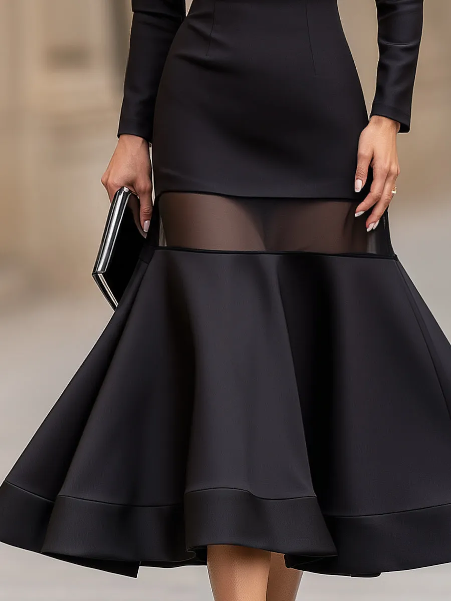Sheer Panel Fit-and-Flare Midi Dress sold by Mooyius product image thumbnail 3