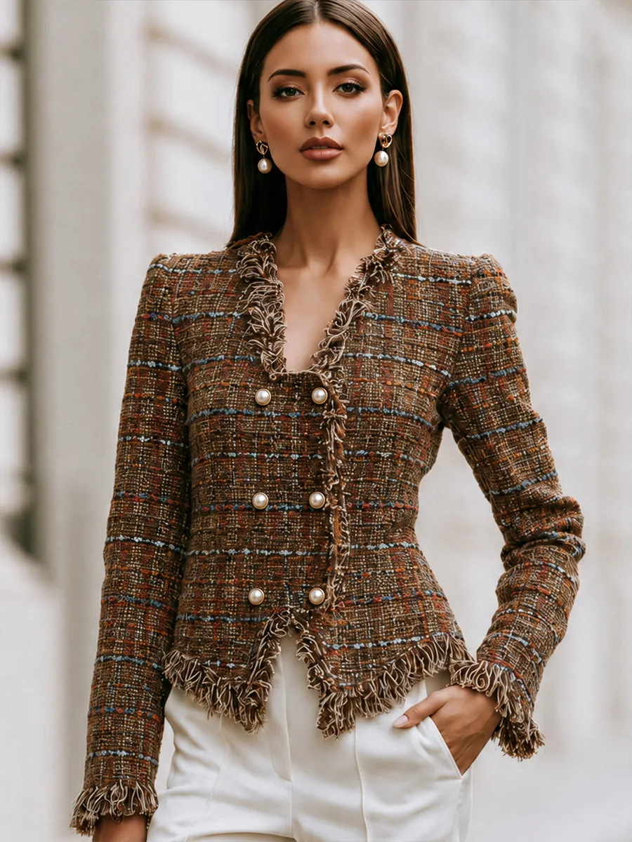 Fringe-Trim Tweed Peplum Jacket sold by Mooyius product image thumbnail 2