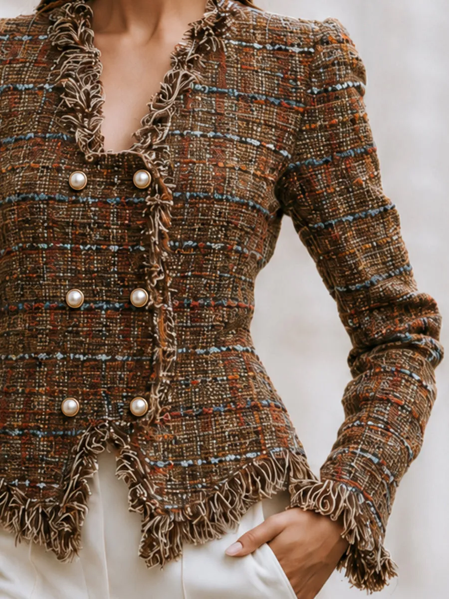 Fringe-Trim Tweed Peplum Jacket sold by Mooyius product image thumbnail 4