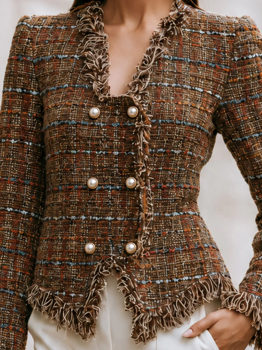 Fringe-Trim Tweed Peplum Jacket sold by Mooyius product image thumbnail 3