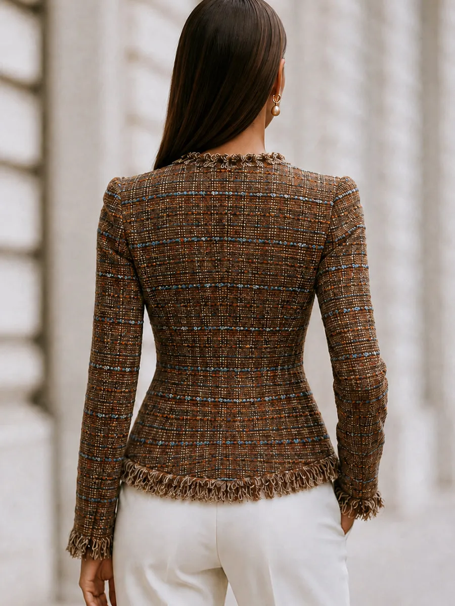 Fringe-Trim Tweed Peplum Jacket sold by Mooyius product image thumbnail 5