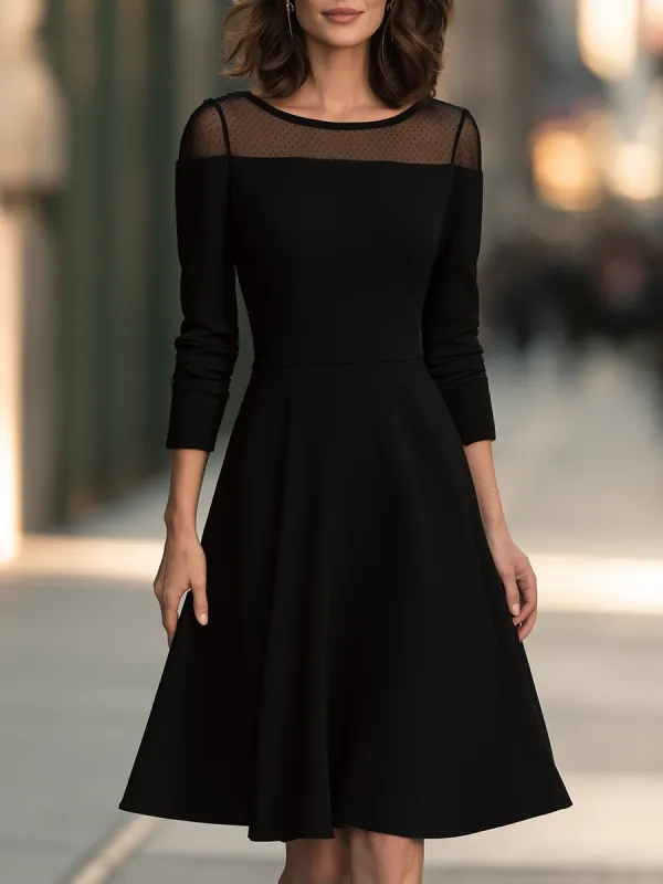 Sheer Yoke Boat-Neck Fit-and-Flare Midi Dress made by Mooyius