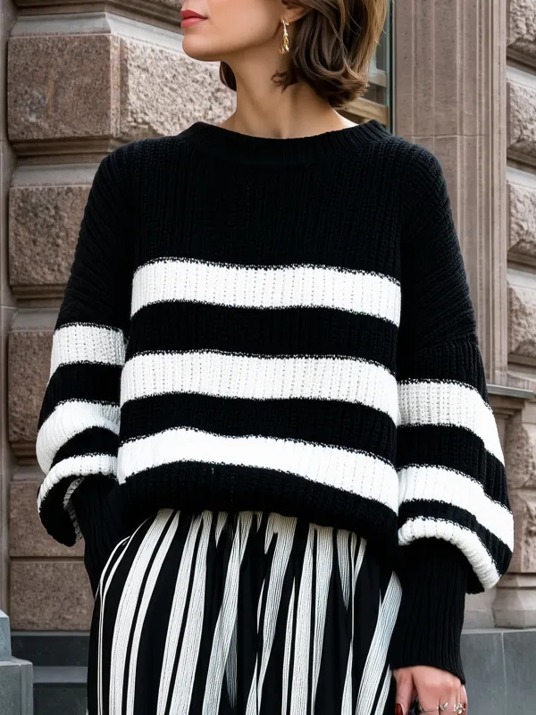 Relaxed Striped Knit Sweater made by Mooyius