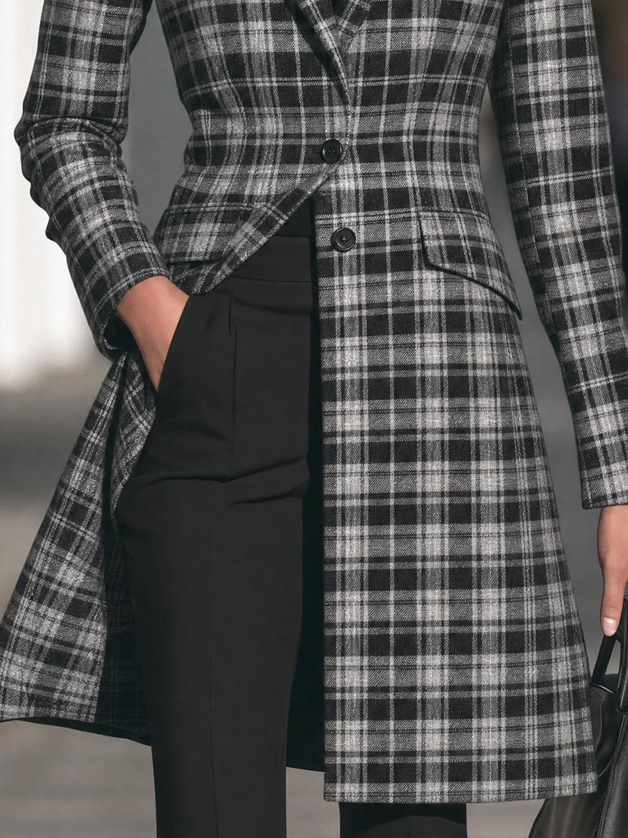 Checked Notched-Lapel Two-Button Coat With Sculpted Waist sold by Mooyius product image thumbnail 3