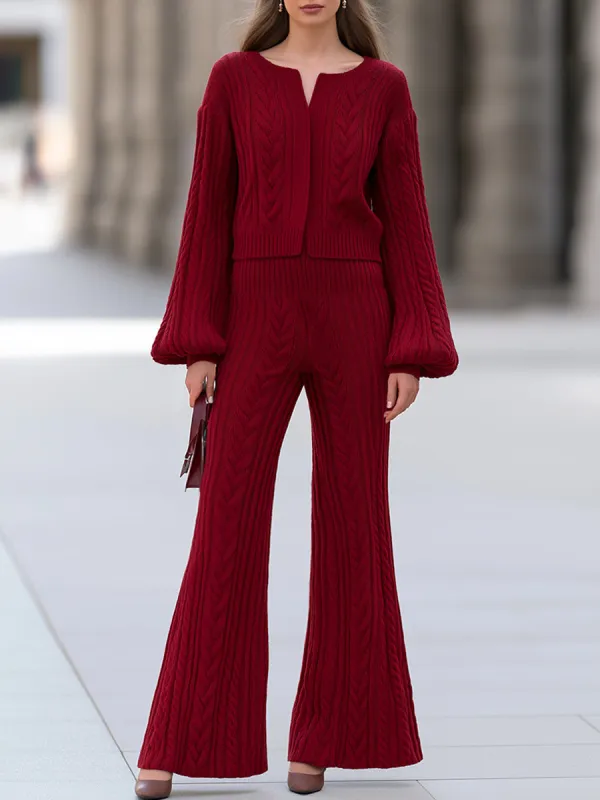 Cable-Knit Cardigan & Wide-Leg Pants Set made by Mooyius