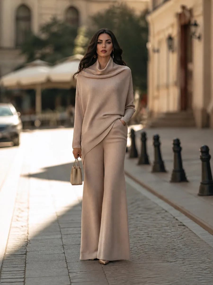 Draped Turtleneck Knit Top Wide-Leg Pants Set sold by Mooyius product image thumbnail 4