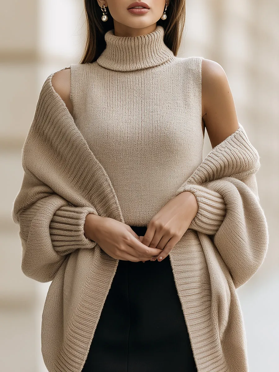 Sleeveless Turtleneck and Oversized Cardigan Two-Piece Set sold by Mooyius product image thumbnail 3
