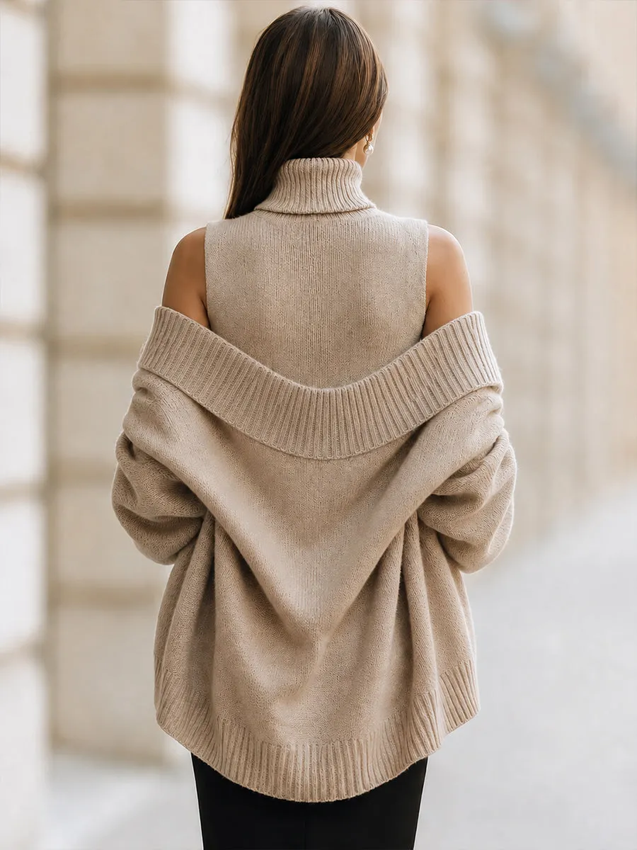 Sleeveless Turtleneck and Oversized Cardigan Two-Piece Set sold by Mooyius product image thumbnail 5