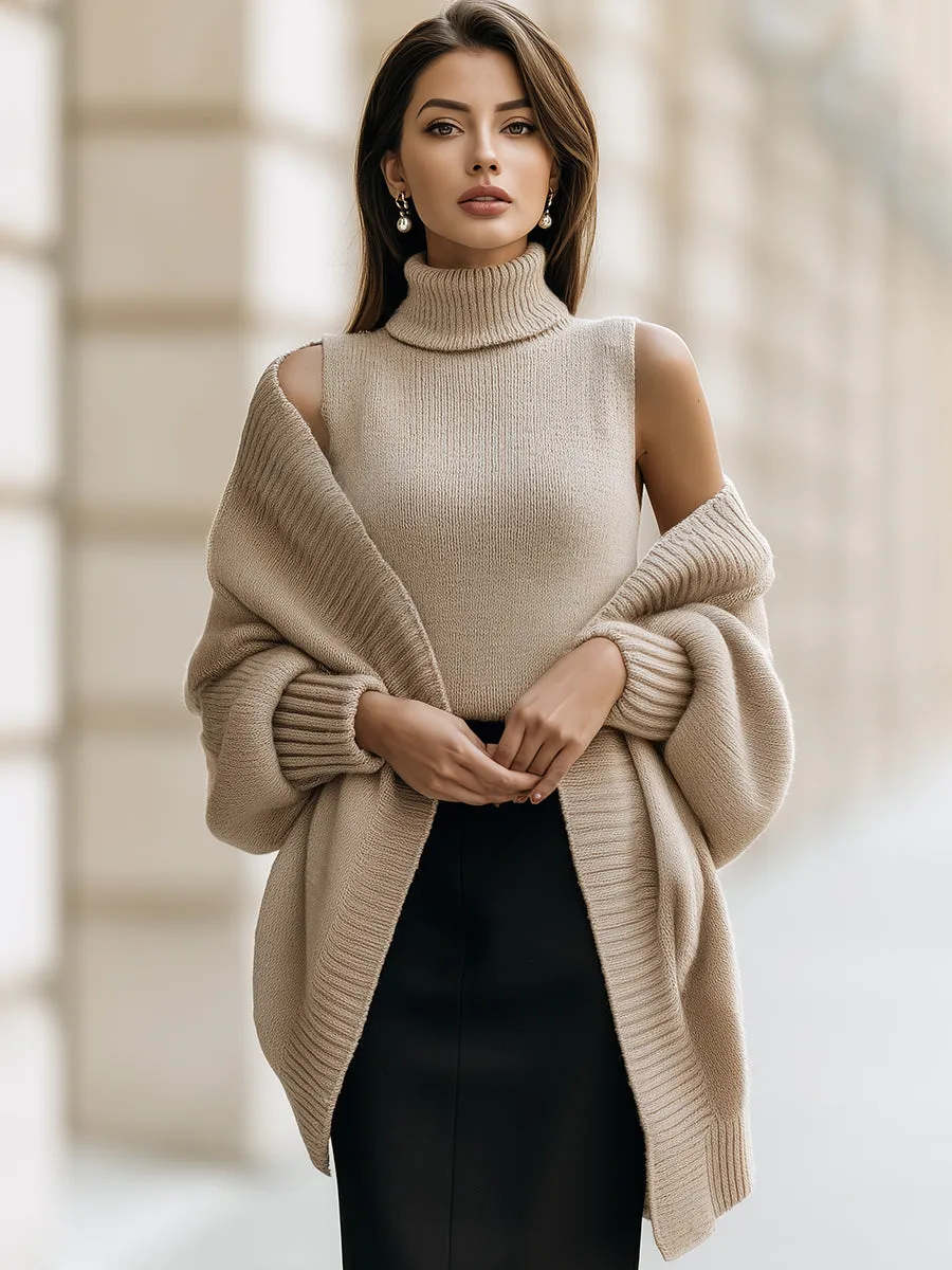 Sleeveless Turtleneck and Oversized Cardigan Two-Piece Set sold by Mooyius product image thumbnail 2