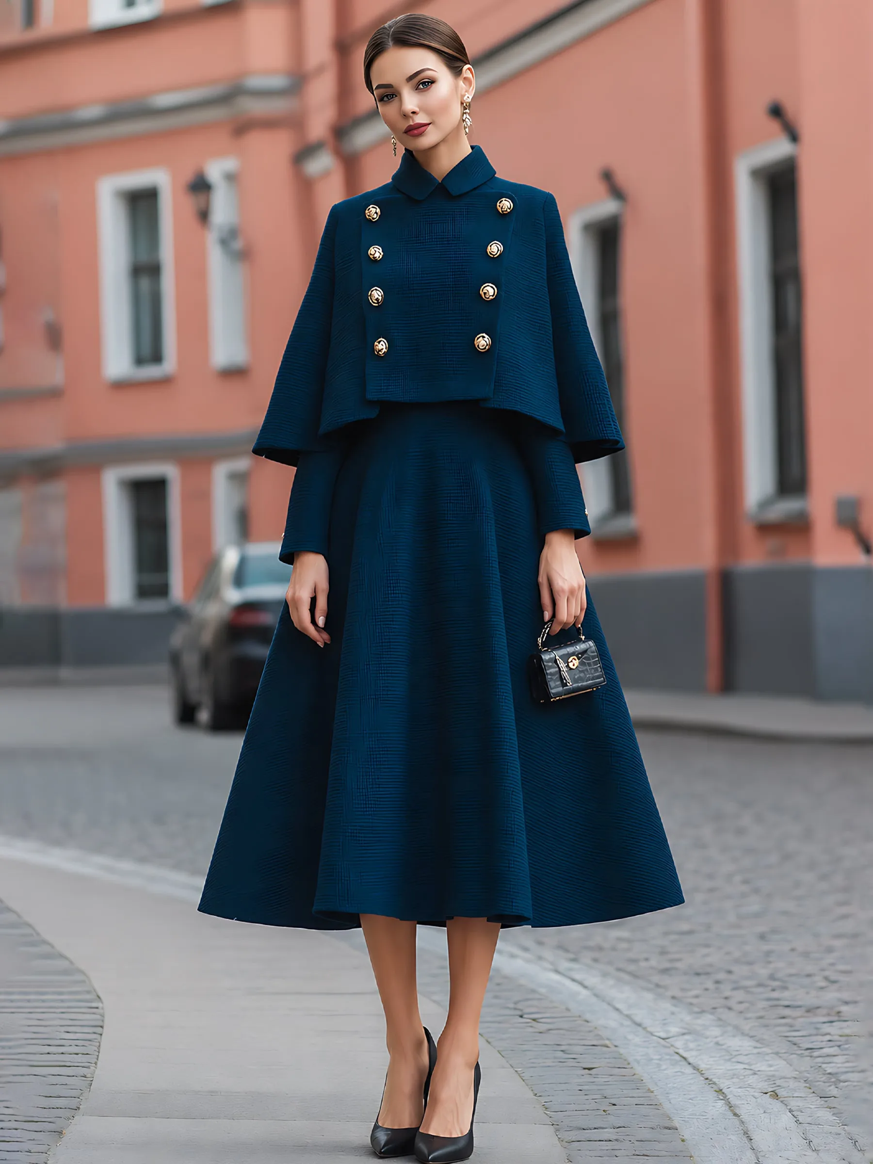 Tweed-Texture Cape Jacket And A-Line Dress Set sold by Mooyius product image thumbnail 3