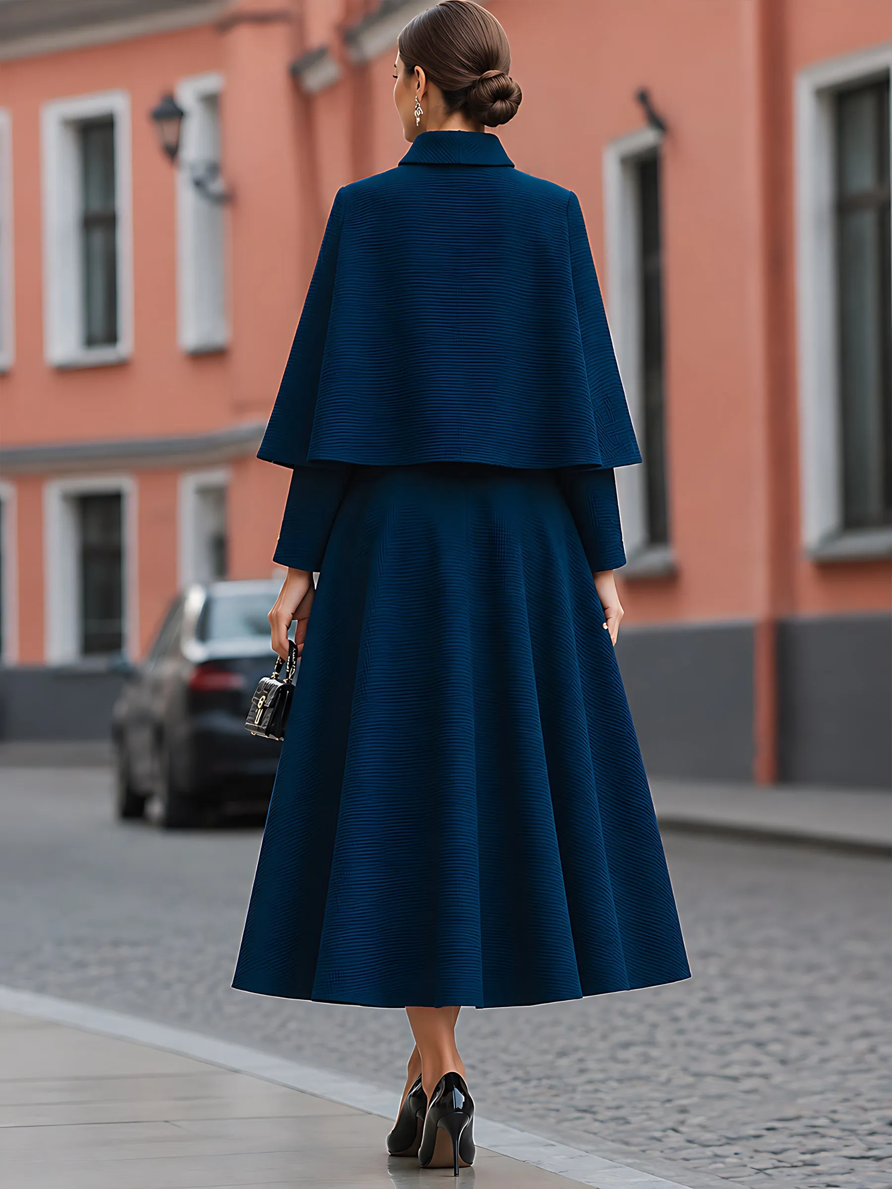 Tweed-Texture Cape Jacket And A-Line Dress Set sold by Mooyius product image thumbnail 2