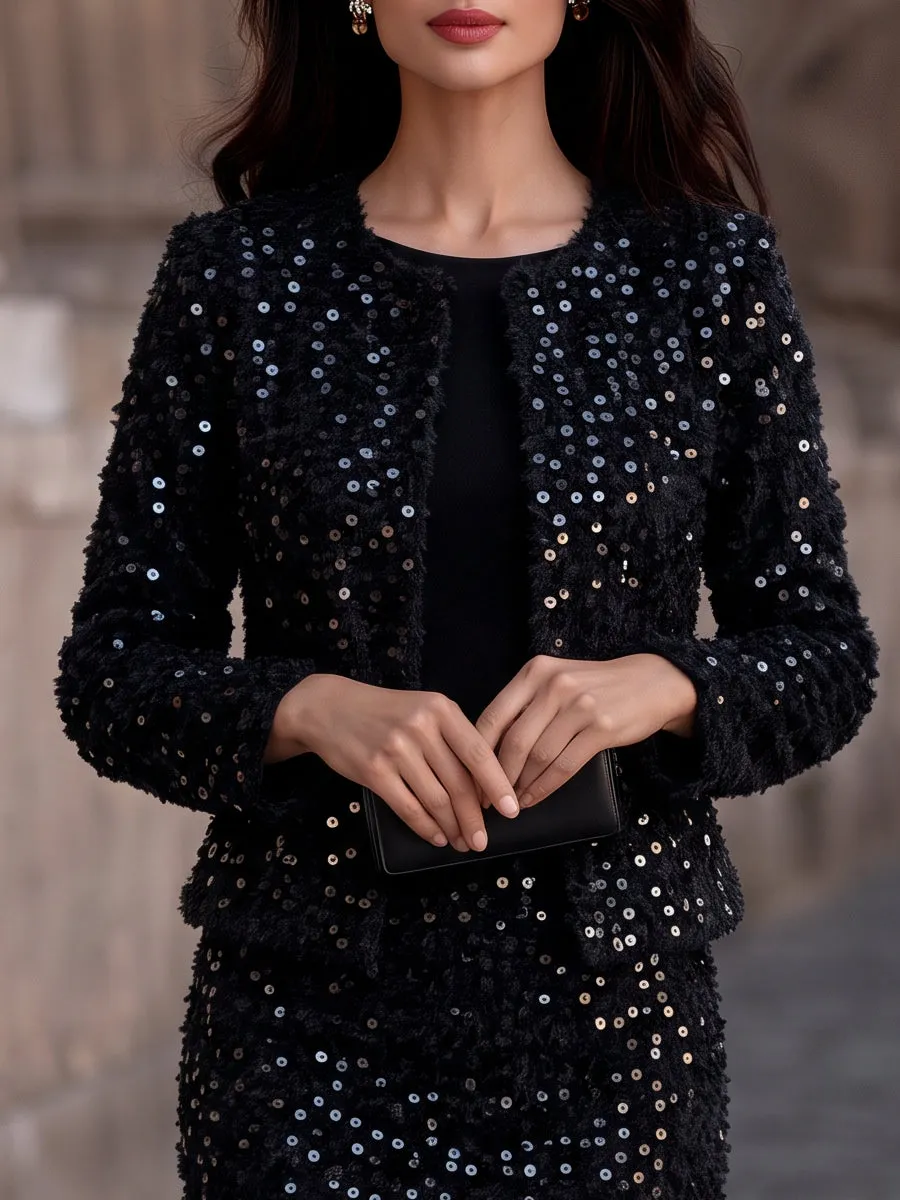 Sequin Tweed Cropped Jacket Midi Skirt Two-Piece Set sold by Mooyius product image thumbnail 3