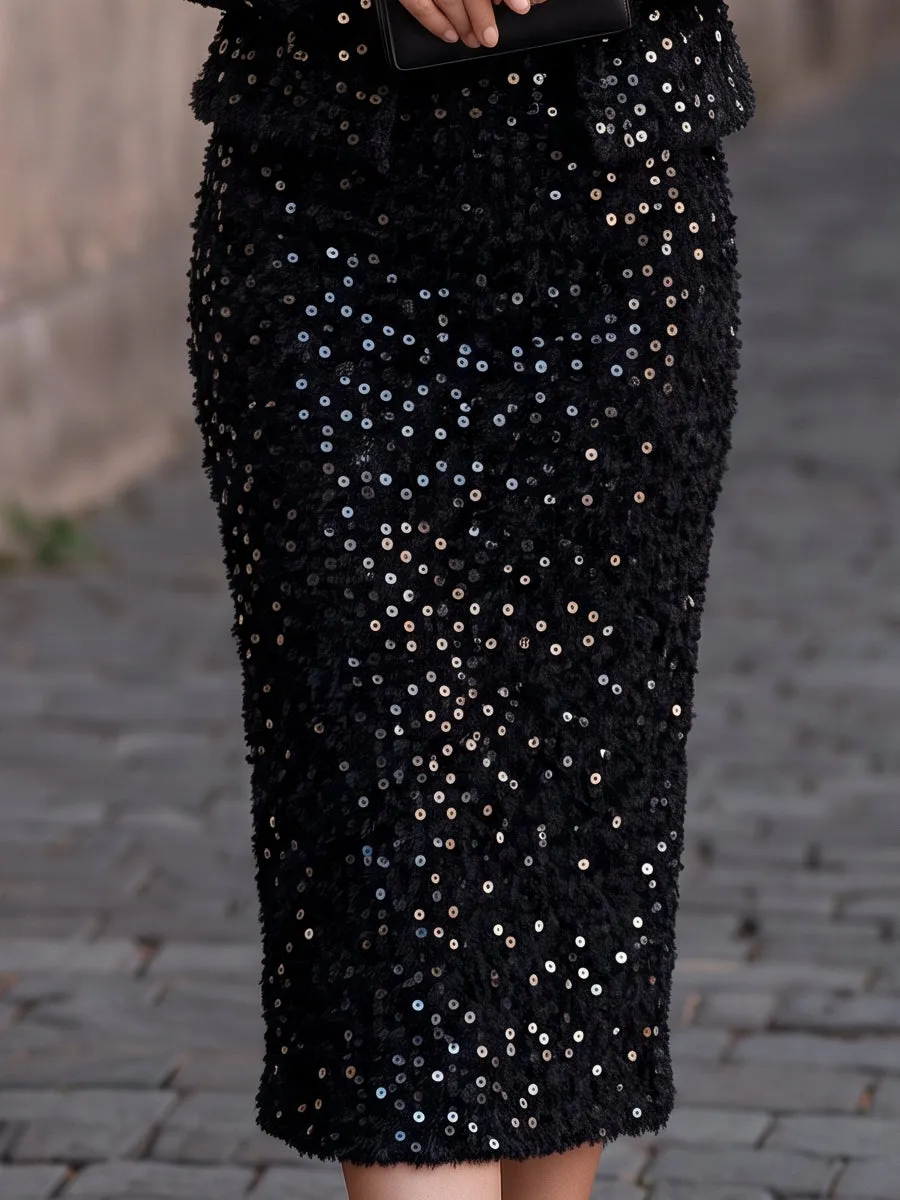 Sequin Tweed Cropped Jacket Midi Skirt Two-Piece Set sold by Mooyius product image thumbnail 4