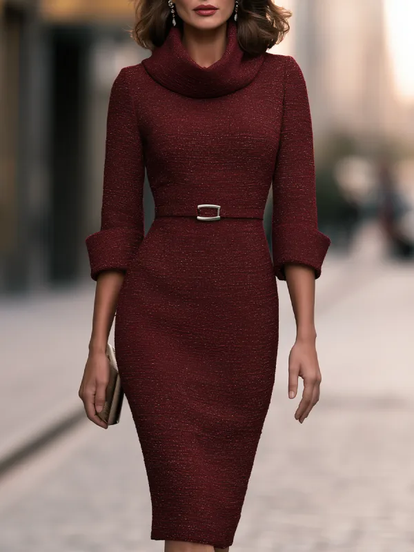 Draped Cowl-Neck Belted Sheath Midi Dress made by Mooyius