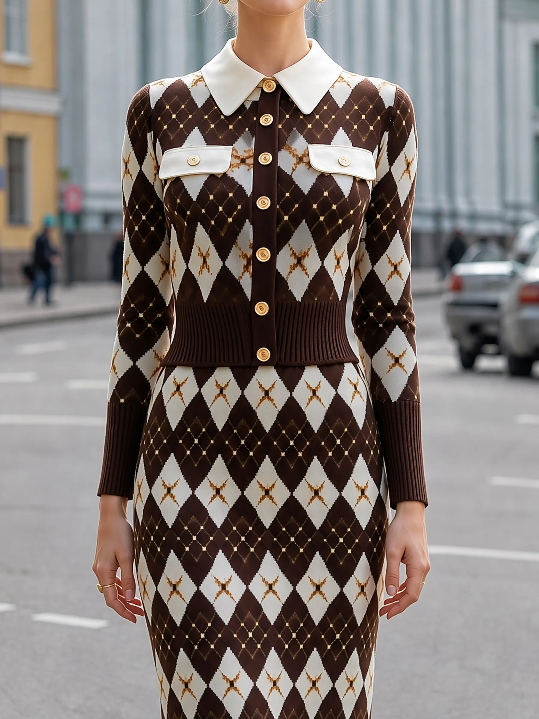 Argyle Knit Button Cardigan And Skirt Set sold by Mooyius product image thumbnail 3