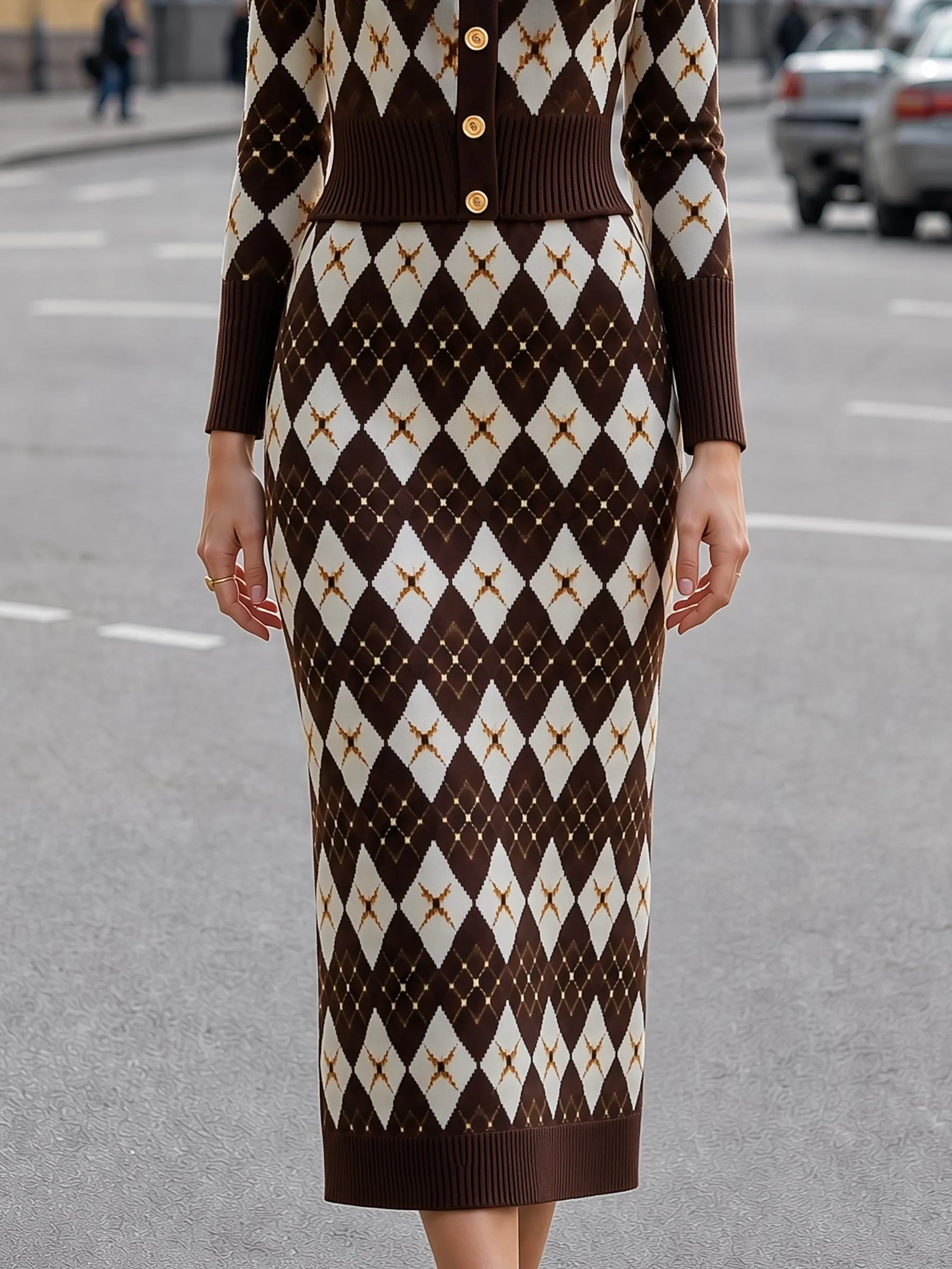 Argyle Knit Button Cardigan And Skirt Set sold by Mooyius product image thumbnail 4