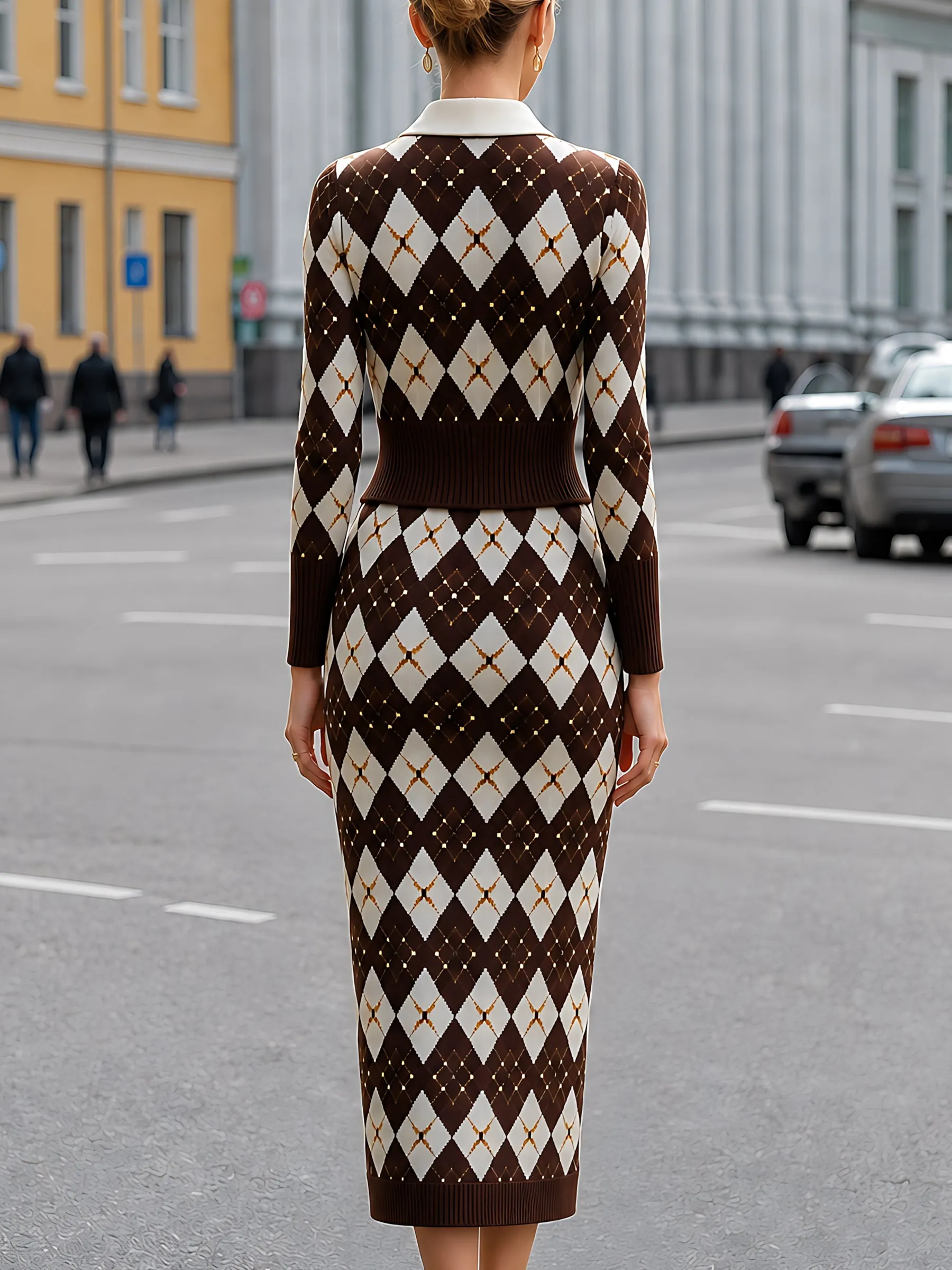 Argyle Knit Button Cardigan And Skirt Set sold by Mooyius product image thumbnail 5