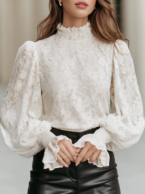 Loral Lace Ruffle-Neck Blouse made by Mooyius