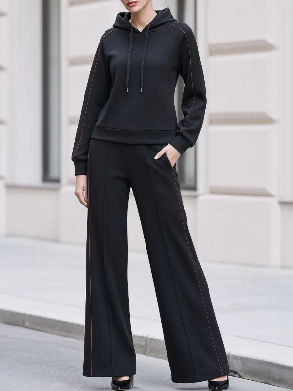 Contrast‑Stitch Hooded Top & Wide‑Leg Pant Two‑Piece Tracksuit Set made by Something Navy